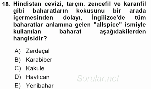 Gıda Coğrafyası 2016 - 2017 Dönem Sonu Sınavı 18.Soru