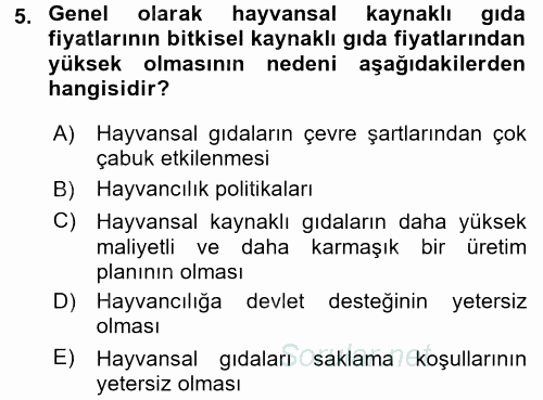 Gıda Coğrafyası 2016 - 2017 Dönem Sonu Sınavı 5.Soru