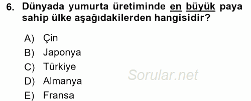 Gıda Coğrafyası 2016 - 2017 Dönem Sonu Sınavı 6.Soru