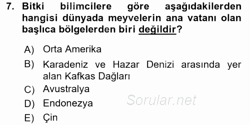 Gıda Coğrafyası 2016 - 2017 Dönem Sonu Sınavı 7.Soru