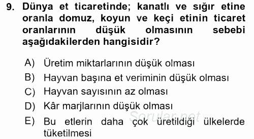 Gıda Coğrafyası 2016 - 2017 Dönem Sonu Sınavı 9.Soru