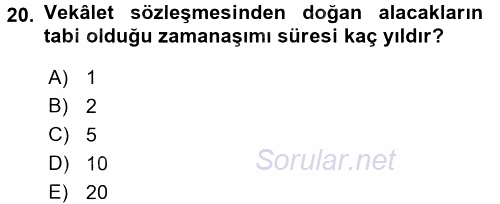 Medeni Hukuk 2 2015 - 2016 Dönem Sonu Sınavı 20.Soru