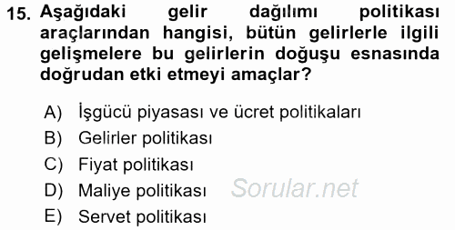 Sosyal Politika 2017 - 2018 Ara Sınavı 15.Soru