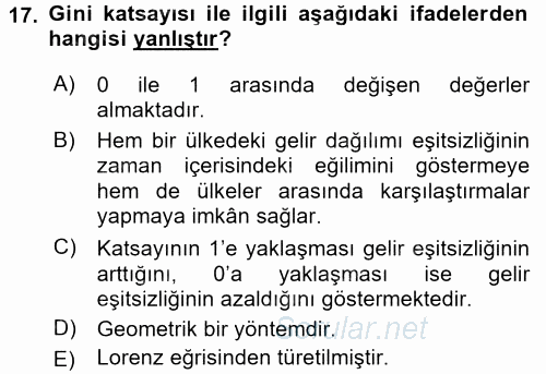 Sosyal Politika 2017 - 2018 Ara Sınavı 17.Soru