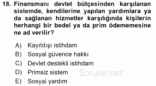 Sosyal Politika 2017 - 2018 Ara Sınavı 18.Soru