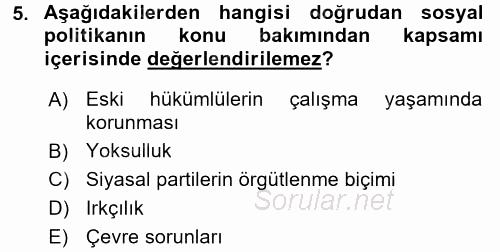 Sosyal Politika 2017 - 2018 Ara Sınavı 5.Soru