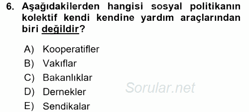 Sosyal Politika 2017 - 2018 Ara Sınavı 6.Soru