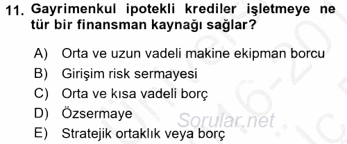 Finansal Tablolar Analizi 2016 - 2017 3 Ders Sınavı 11.Soru