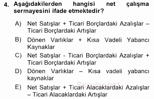 Finansal Tablolar Analizi 2016 - 2017 3 Ders Sınavı 4.Soru