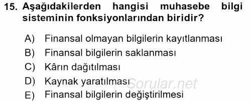 Lojistik Maliyetleri ve Raporlama 1 2015 - 2016 Dönem Sonu Sınavı 15.Soru