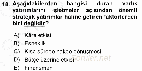 Lojistik Maliyetleri ve Raporlama 1 2015 - 2016 Dönem Sonu Sınavı 18.Soru