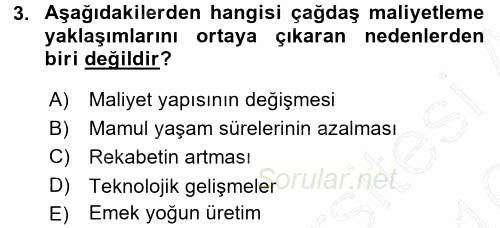 Lojistik Maliyetleri ve Raporlama 1 2015 - 2016 Dönem Sonu Sınavı 3.Soru