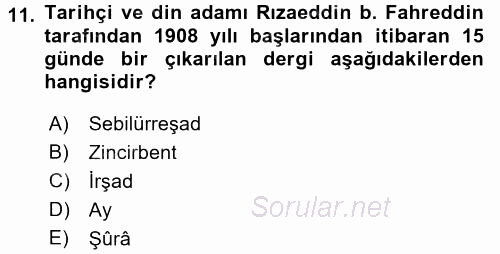 XIX. Yüzyıl Türk Dünyası 2016 - 2017 Ara Sınavı 11.Soru