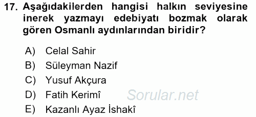 XIX. Yüzyıl Türk Dünyası 2016 - 2017 Ara Sınavı 17.Soru