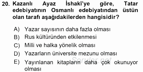 XIX. Yüzyıl Türk Dünyası 2016 - 2017 Ara Sınavı 20.Soru