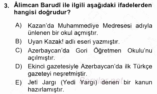 XIX. Yüzyıl Türk Dünyası 2016 - 2017 Ara Sınavı 3.Soru