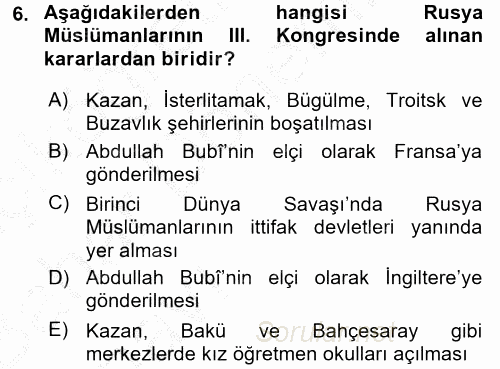 XIX. Yüzyıl Türk Dünyası 2016 - 2017 Ara Sınavı 6.Soru