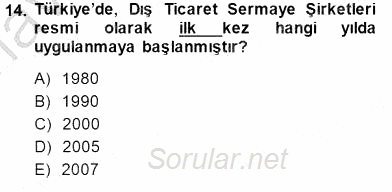 Dış Ticarette Girişimcilik 2014 - 2015 Ara Sınavı 14.Soru