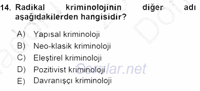 Kriminoloji 2015 - 2016 Dönem Sonu Sınavı 14.Soru
