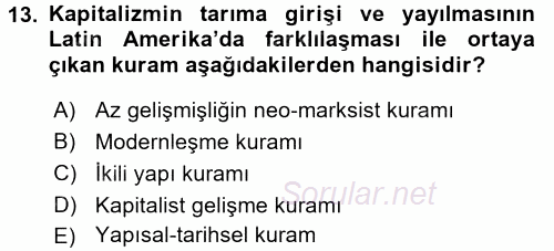 Kent Sosyolojisi 2015 - 2016 Dönem Sonu Sınavı 13.Soru