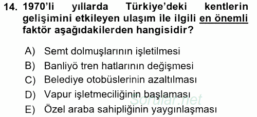 Kent Sosyolojisi 2015 - 2016 Dönem Sonu Sınavı 14.Soru