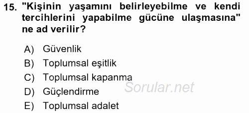 Kent Sosyolojisi 2015 - 2016 Dönem Sonu Sınavı 15.Soru