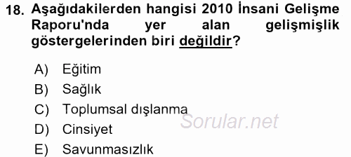 Kent Sosyolojisi 2015 - 2016 Dönem Sonu Sınavı 18.Soru