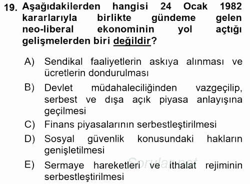 Kent Sosyolojisi 2015 - 2016 Dönem Sonu Sınavı 19.Soru