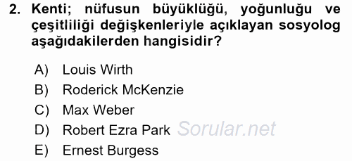 Kent Sosyolojisi 2015 - 2016 Dönem Sonu Sınavı 2.Soru