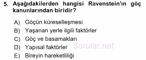 Kent Sosyolojisi 2015 - 2016 Dönem Sonu Sınavı 5.Soru