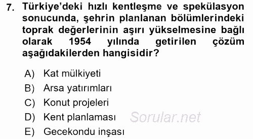 Kent Sosyolojisi 2015 - 2016 Dönem Sonu Sınavı 7.Soru