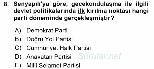 Kent Sosyolojisi 2015 - 2016 Dönem Sonu Sınavı 8.Soru