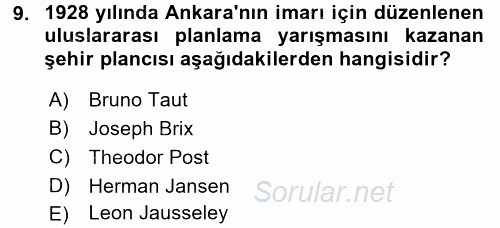 Kent Sosyolojisi 2015 - 2016 Dönem Sonu Sınavı 9.Soru