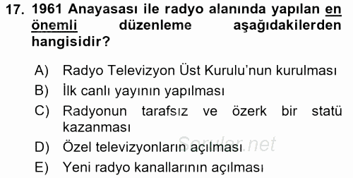 Atatürk İlkeleri Ve İnkılap Tarihi 2 2015 - 2016 Dönem Sonu Sınavı 17.Soru