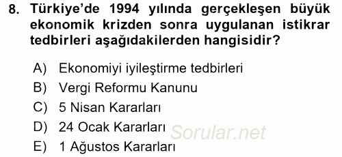 Atatürk İlkeleri Ve İnkılap Tarihi 2 2015 - 2016 Dönem Sonu Sınavı 8.Soru