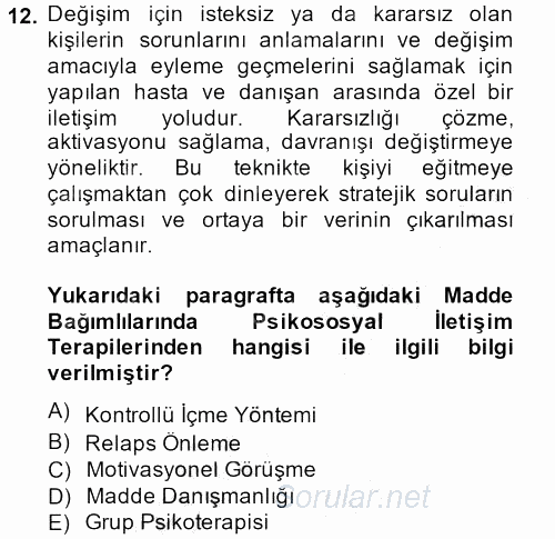 Temel Bakım Hizmetleri 2013 - 2014 Dönem Sonu Sınavı 12.Soru