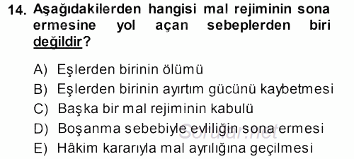 Medeni Hukuk 1 2014 - 2015 Tek Ders Sınavı 14.Soru