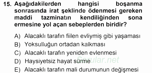 Medeni Hukuk 1 2014 - 2015 Tek Ders Sınavı 15.Soru
