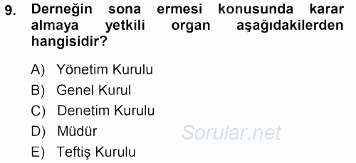 Medeni Hukuk 1 2014 - 2015 Tek Ders Sınavı 9.Soru