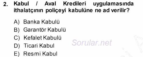 Dış Ticaretin Finansmanı ve Teşviki 2014 - 2015 Ara Sınavı 2.Soru