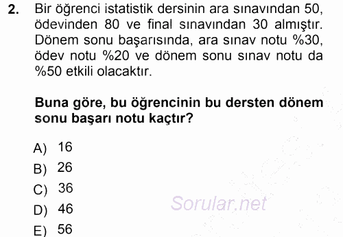 İstatistik 2012 - 2013 Dönem Sonu Sınavı 2.Soru