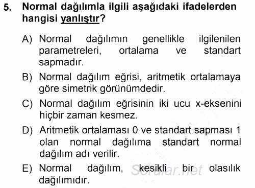 İstatistik 2012 - 2013 Dönem Sonu Sınavı 5.Soru