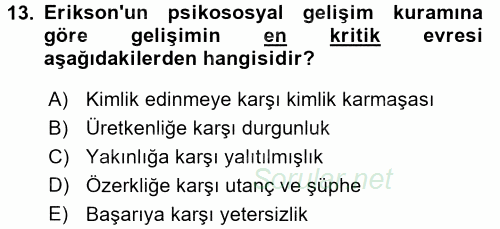 Eğitim Psikolojisi 2017 - 2018 Ara Sınavı 13.Soru