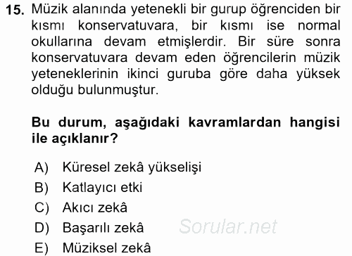 Eğitim Psikolojisi 2017 - 2018 Ara Sınavı 15.Soru