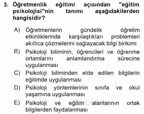 Eğitim Psikolojisi 2017 - 2018 Ara Sınavı 3.Soru