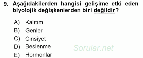 Eğitim Psikolojisi 2017 - 2018 Ara Sınavı 9.Soru