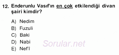 XIX. Yüzyıl Türk Edebiyatı 2013 - 2014 Ara Sınavı 12.Soru