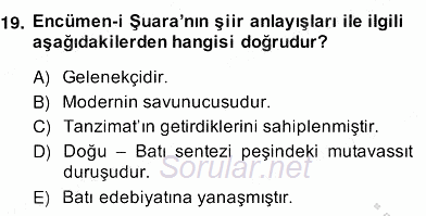 XIX. Yüzyıl Türk Edebiyatı 2013 - 2014 Ara Sınavı 19.Soru