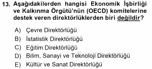 Dış Ticaretle İlgili Kurumlar ve Kuruluşlar 2017 - 2018 Dönem Sonu Sınavı 13.Soru