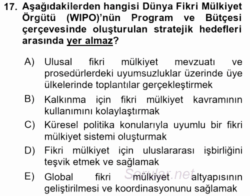 Dış Ticaretle İlgili Kurumlar ve Kuruluşlar 2017 - 2018 Dönem Sonu Sınavı 17.Soru